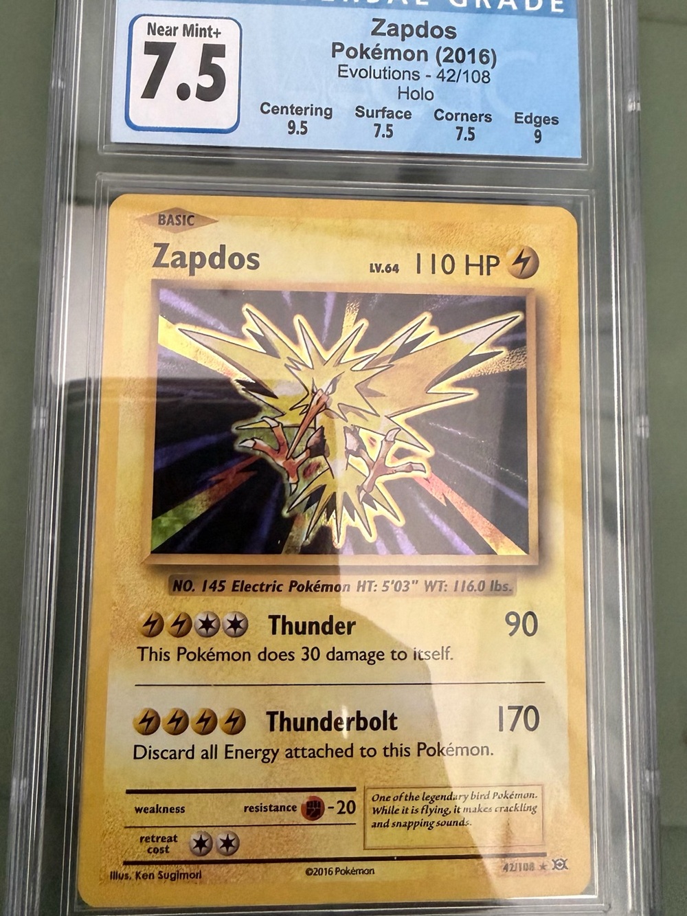 Pokemon Zapdos Holo Yellow and Gold Graded Card
